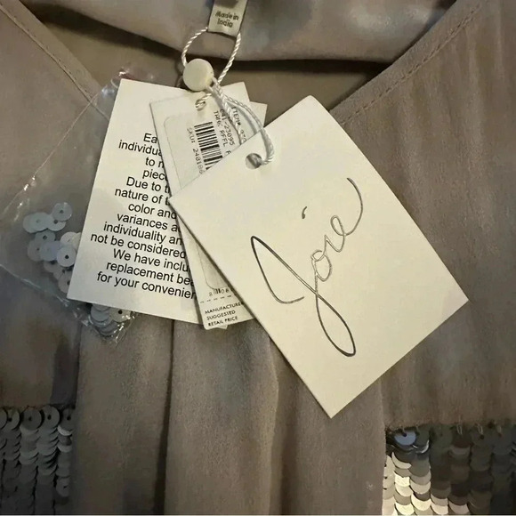 NWT Joie Silk Silvana Silver Ruffle Front Sequin tank Top Cami size S - Picture 7 of 10